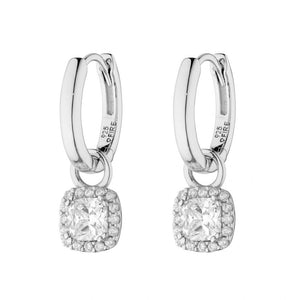 Diamonfire Cubic Zirconia Cushion Halo Hoop Drop Earrings