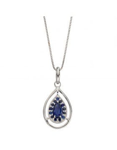 9ct White Gold Tear Drop Blue Sapphire Pendant