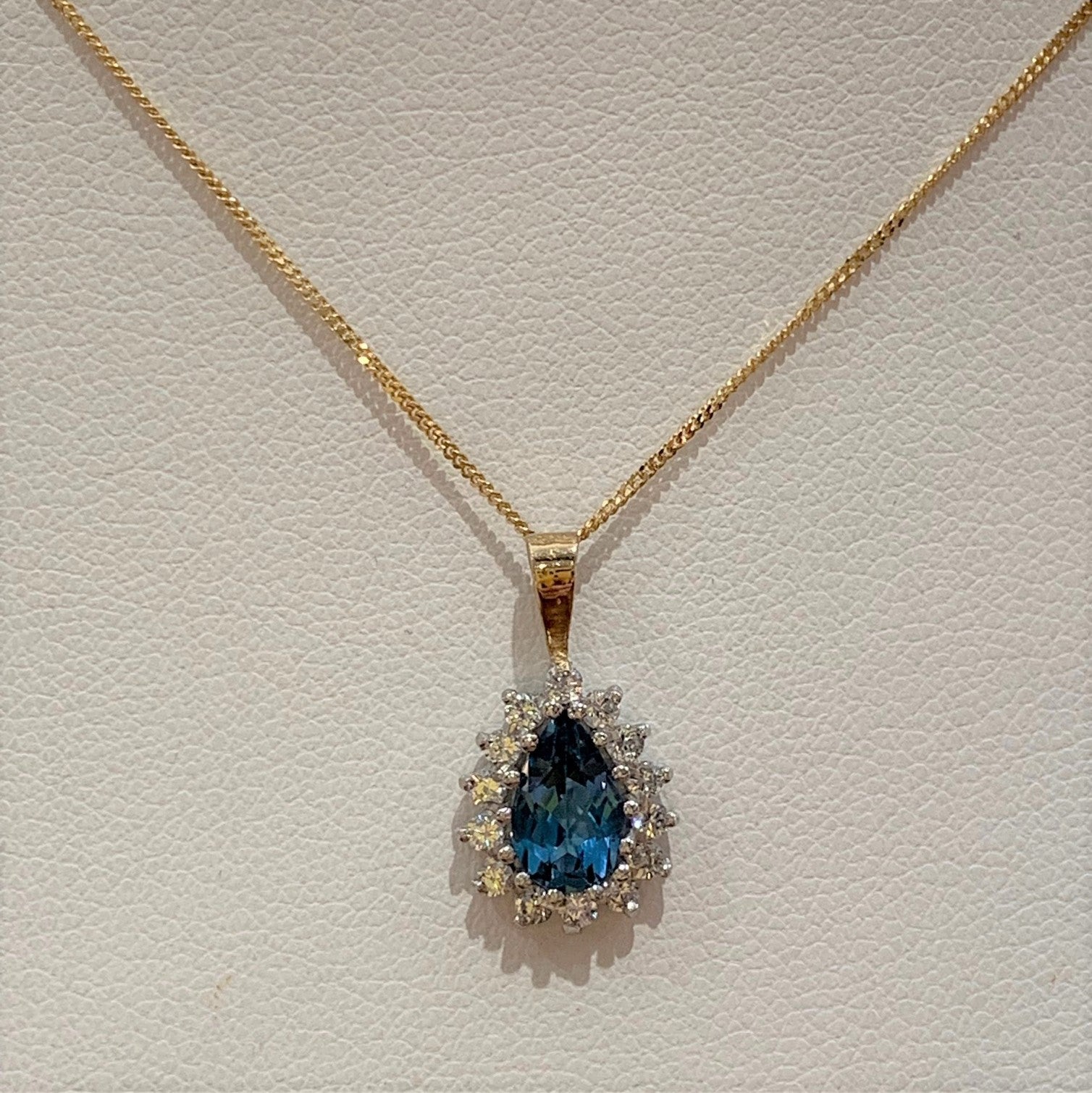 London Blue Topaz Solitaire Pendant in Solid Gold - Tales In Gold