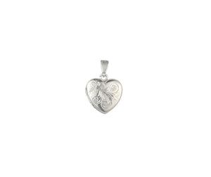 Silver Heart Locket Pendant with Engraved Pattern