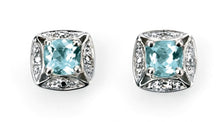 Load image into Gallery viewer, 9ct White Gold Aquamarine &amp; Diamond Cushion Studs
