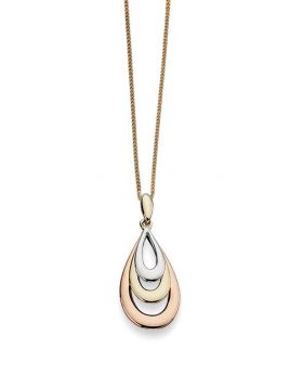 9ct Yellow, White and Rose Gold Layered Teardrop Pendant