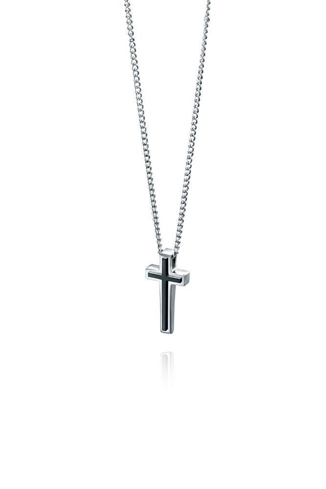 Mens Black PVD and Stainless Steel Cross